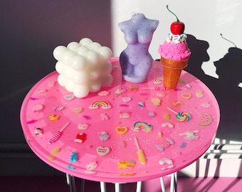 Resin Candy Table - Pink Coffee Table - Epoxy Side Table - Funky Furniture - Kawaii Glitter Table - Custom End Table - Pop Art Furniture