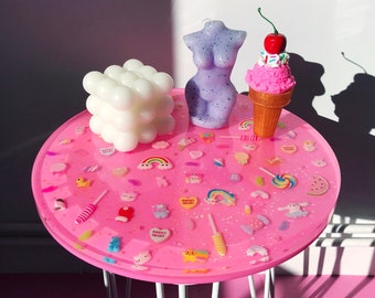 Resin Candy Table - Pink Coffee Table - Epoxy Side Table - Funky Furniture - Kawaii Glitter Table - Custom End Table - Pop Art Furniture