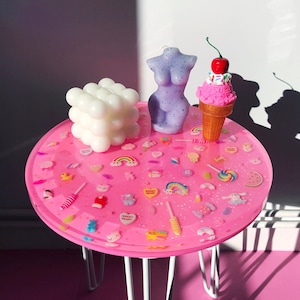 Resin Candy Table - Pink Coffee Table - Epoxy Side Table - Funky Furniture - Kawaii Glitter Table - Custom End Table - Pop Art Furniture