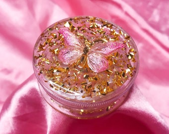 Custom Butterfly Grinder, Cute Resin Grinder, Pretty Herb Grinder, Large Girly Grinder, Cool Kawaii Grinder, Kief Catcher, Gold Flakes, Y2K