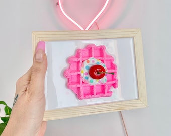 Cute 3d Wall Art, Fake Waffle Wall Decor, Fake Food Sculpture, Pop Art Decor, Pink Dopamine Decor, Custom Resin Art, Maximalist Wall Art