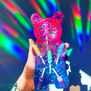 Pink Gummy Bear Lamp - Gummy Bear Kids Night Light - Giant Resin Gummy Bear - Neon Pop Art Sculpture - Funky Home Decor - Cool 3D Resin Art