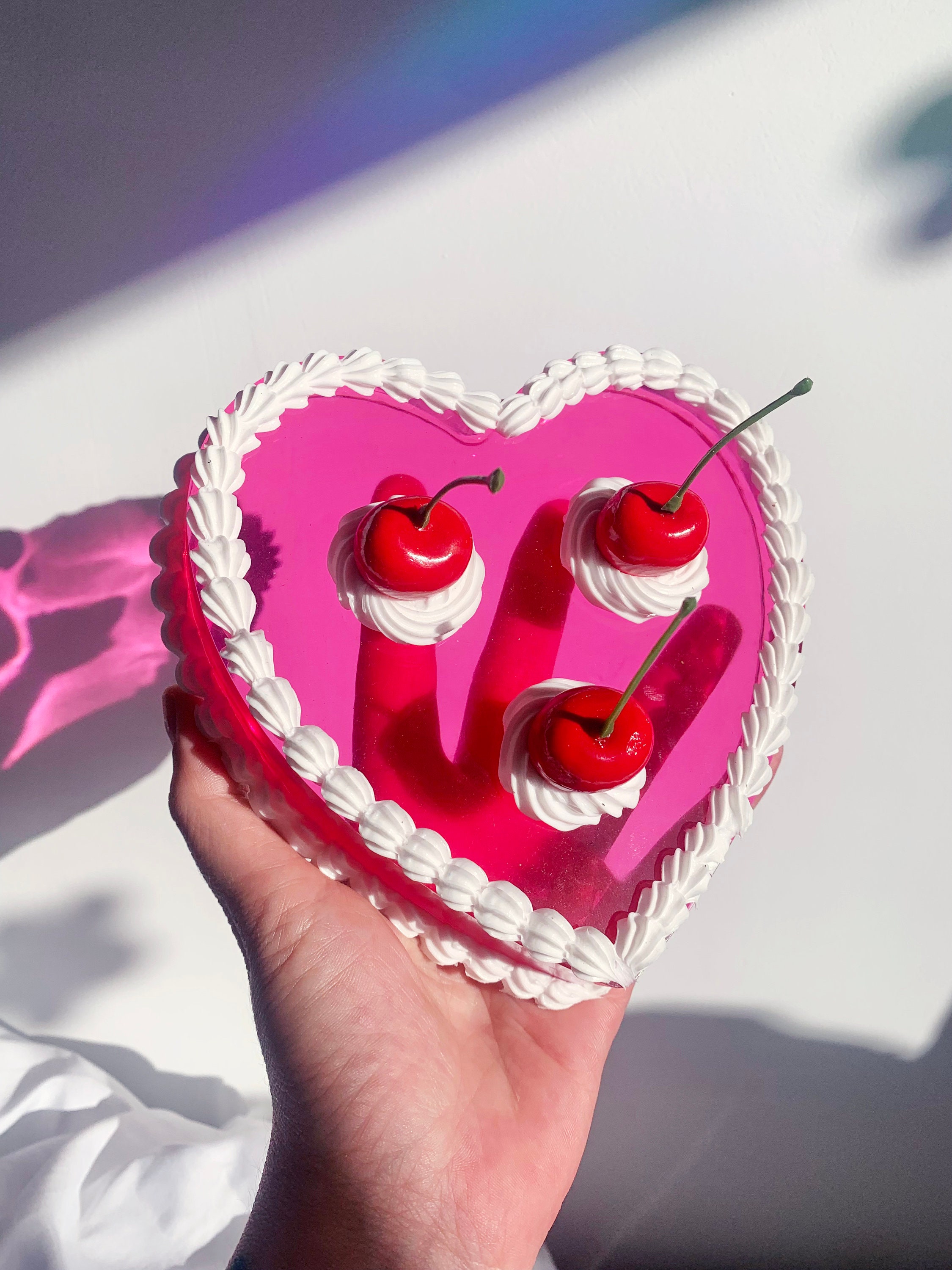 Pink Heart Fake Cake - Cute Big Jelly Cake - Funky Resin Cake