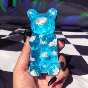 Giant Resin Gummy Bear - Large Pop Art Sculpture - Pink Gummy Bear Clouds & Sky - Gummy Bear Resin Art - Bear Candy Decor - Funky Home Decor