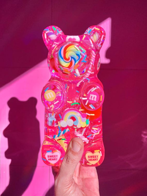 Giant Resin Gummy Bear, Pink Gummy Bear Art, Pop Art Sculpture, Dopamine Decor, Candy Resin Art, Fake Food Wall Art, Funky Candy Bar Decor