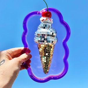 Disco Ice Cream, Disco Ball Sculpture, Mirror Ball Decor, 3D Resin Wall Decor, Fake Food Wall Art, Pop Art, Funky Decor, Dopamine Candy Art