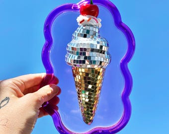 Disco Ice Cream, Disco Ball Sculpture, Mirror Ball Decor, 3D Resin Wall Decor, Fake Food Wall Art, Pop Art, Funky Decor, Dopamine Candy Art