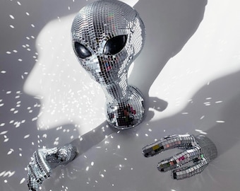 Cabeça de Alienígena Disco para Parede, Decoração de Bola de Discoteca, Arte de Parede 3D Inusitada, Decoração Dopamina, Escultura de Parede Divertida