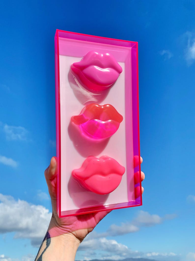 pink lips acrylic art - pop art sculpture