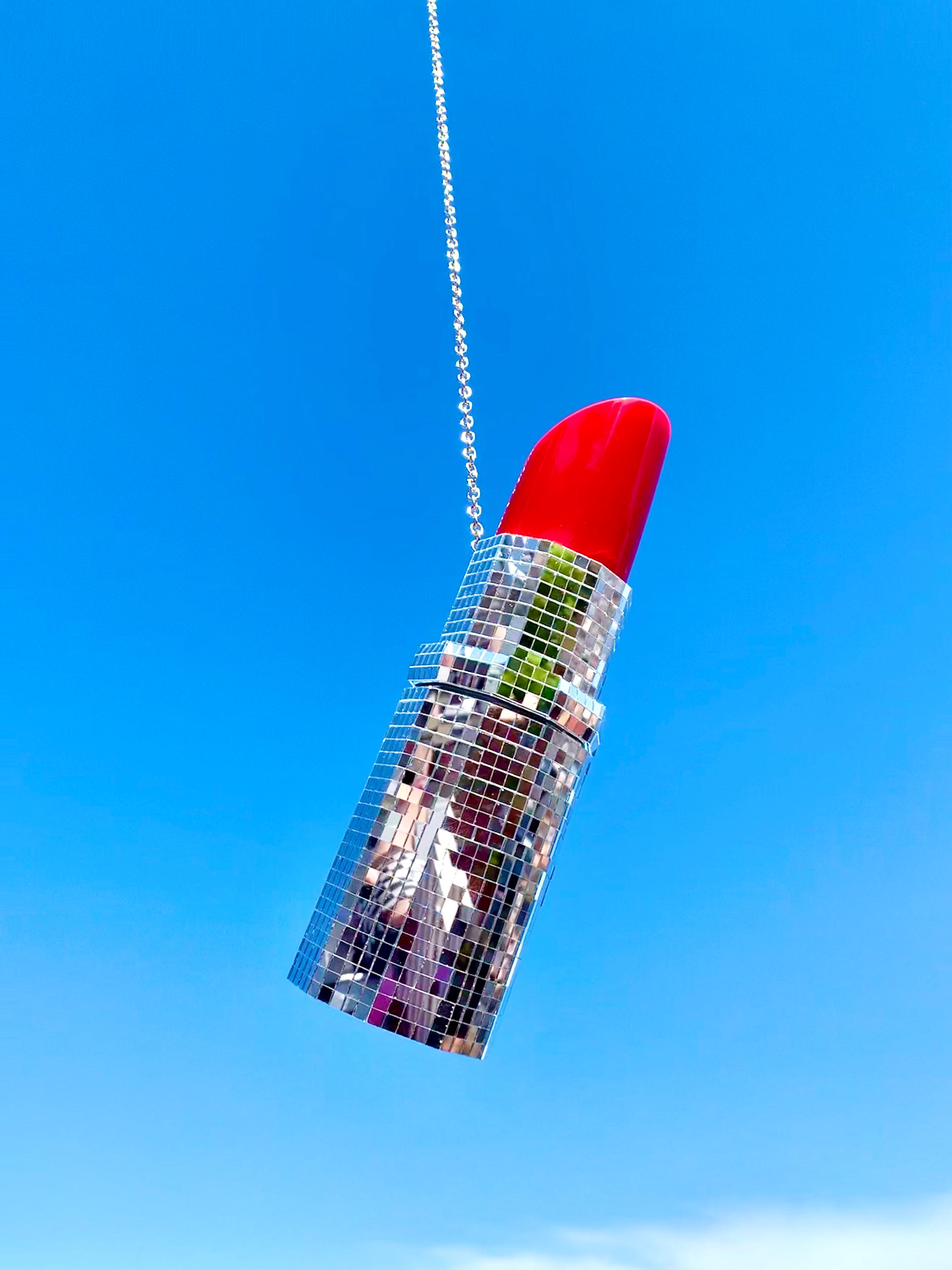 Giant Disco Lipstick, Disco Ball Sculpture, Mirror Ball Decor, 3D