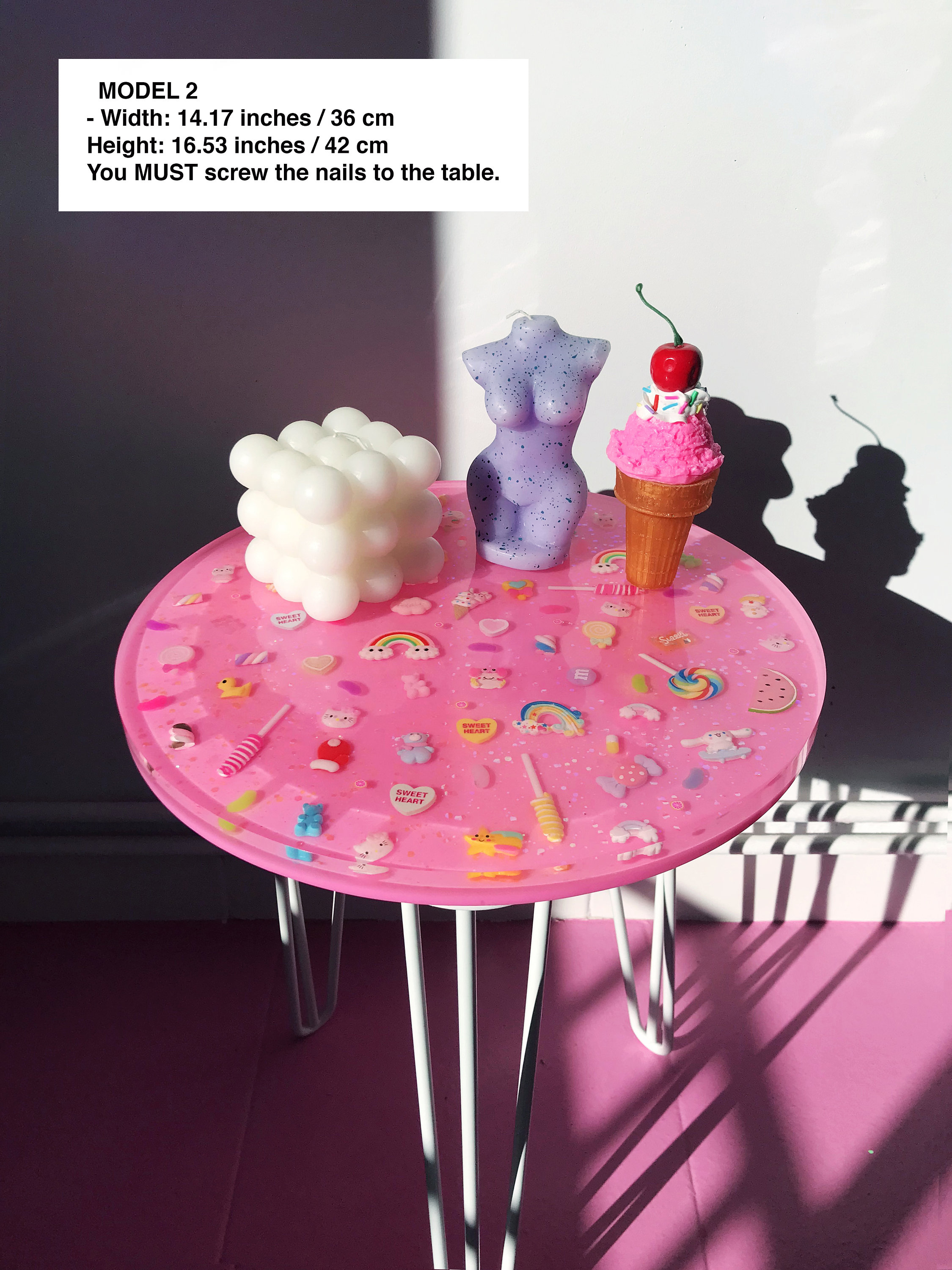 Resin Candy Table, Pink Coffee Table, Cute Kids Table, Funky