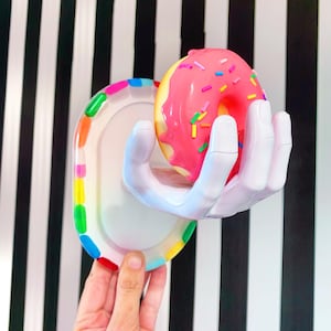 Hand-Shaped Wall Hook, Donut Wall Art, Fake Food Decor, Pill Resin Art, Pop Art Sculpture, Dopamine Decor, Funky Wall Sculpture, Weird Art