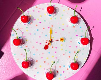 Fake Cake Wall Clock, Resin Food Art, Kitsch Kitchen Decor, Cherry Wall Art, Cute Dopamine Decor, 3D Pop Art Sculpture, Kawaii, Fun Clock