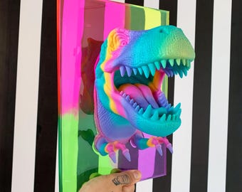 Dinosaur Head Decor, T Rex Wall Mount, Funky Wall Sculpture, Colorful Resin Art, Dopamine Decor, Pop Art Sculpture, 3D Girly Headset Holder