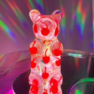 Large Resin Gummy Bear With Cherries - Giant Gummy Bear Art - Pop Art Gummy Bear Sculpture - Funky Resin Decor - Birthday Cake Bear Decor