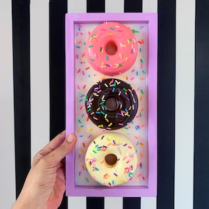 Donut Wall Art, Fake Food Decor, Colorful Resin Art, Pop Art Sculpture, Dopamine Decor, Funky Wall Sculpture, 3d Kawaii Art, Quirky Dessert