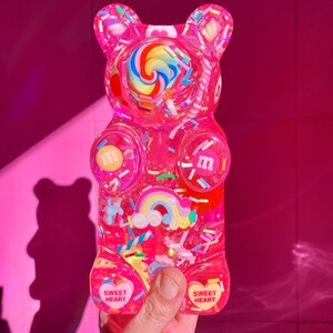 Giant resin gummy bear sculpture with fake candies - Pink pop art wall sculpture
