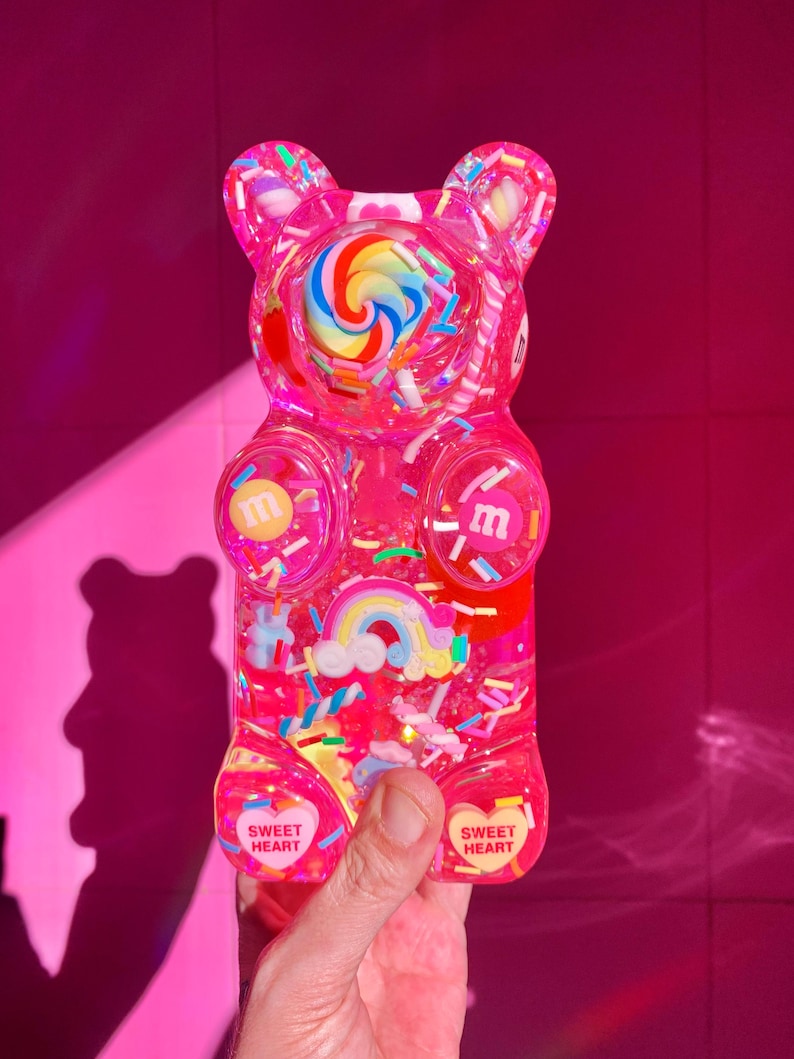 Giant resin gummy bear sculpture with fake candies - Pink pop art wall sculpture