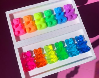 Rainbow Gummy Bear Wall Art - Resin Gummy Bears - Pop Art Sculpture - Funky Resin Wall Decor - Giant Neon Gummy Bear - Gummy Bear 3D Decor