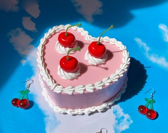Caja Joyería Pastel - Pastel Falso Corazón Rosa - Caja Baratijas Coqueta - Decoración Comida Funky - Arte Kitsch - Decoración Dopamina