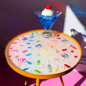 Funky Furniture - Resin Candy Table - Colorful Coffee Table - Fun Pill Side Table - Rainbow Maximalist Furniture - CUSTOM COLORS!