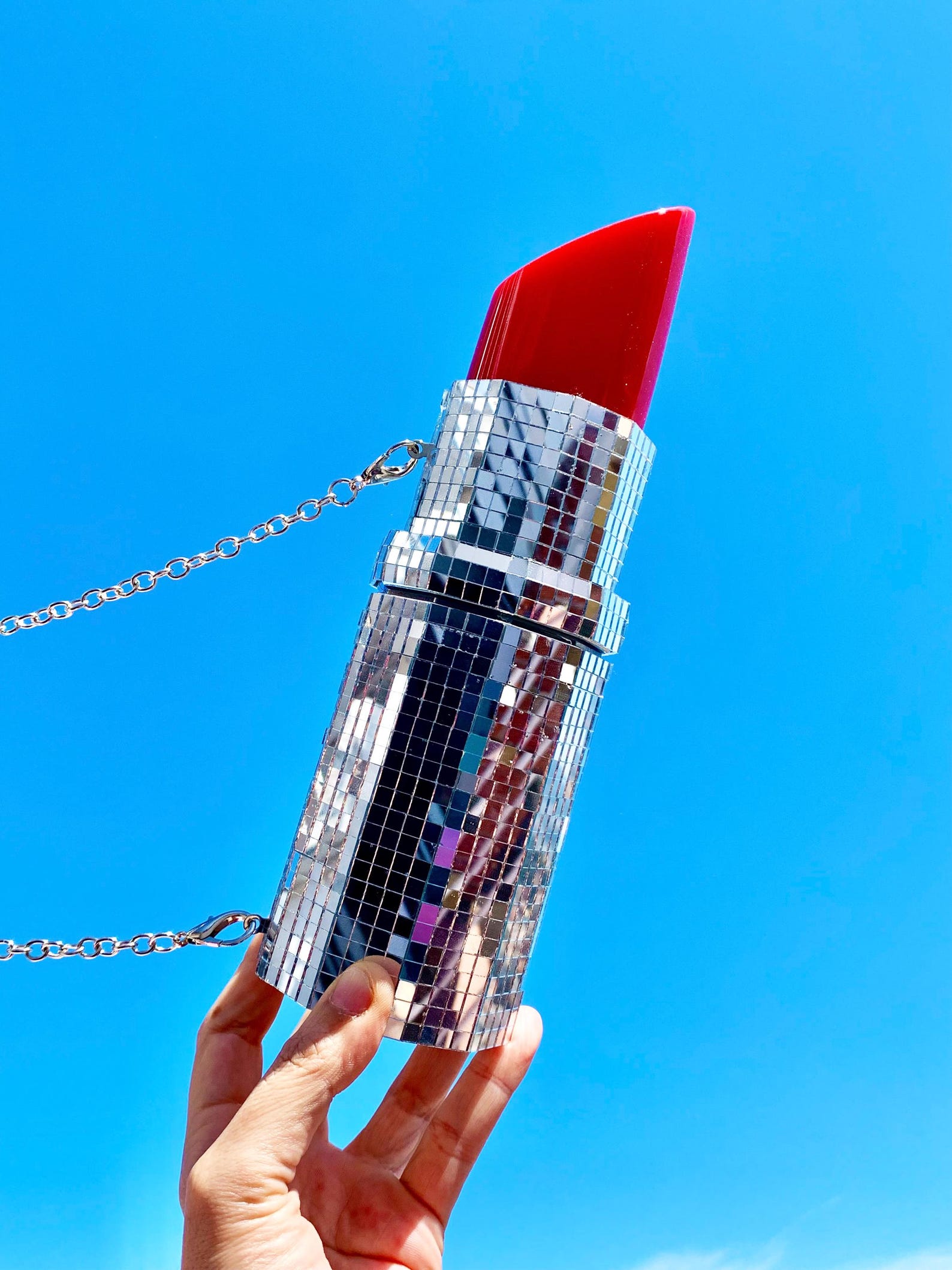 Giant Disco Lipstick, Disco Ball Sculpture, Mirror Ball Decor, 3D