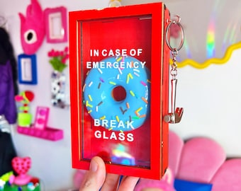In Case of Emergency Break Glass, Donut Wall Art, Dopamine Apartment Decor, 3D Pop Art Sculpture, Funny Bathroom Art, Fake Food Lover Gift