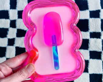 3D Popsicle Wall Art, Pink Resin Popsicle, Wavy Wall Sculpture, Pop Art, Fake Food, Dopamine Decor, Maximalist Art, Fun Ice Cream Candy Art