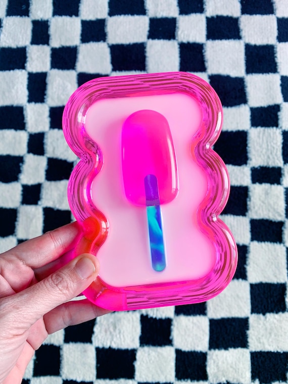 3D Popsicle Wall Art, Pink Resin Popsicle, Wavy Wall Sculpture, Pop Art, Fake Food, Dopamine Decor, Maximalist Art, Fun Ice Cream Candy Art