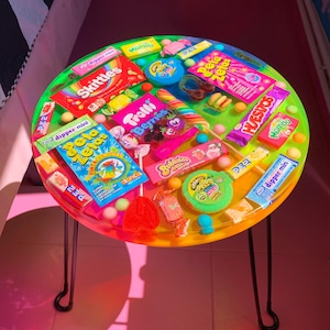 Real Candy Resin Table, Funky Furniture, Colorful Side Table, Maximalist Decor, Candy Party Decor, Cool Coffee Table, Dopamine Decor