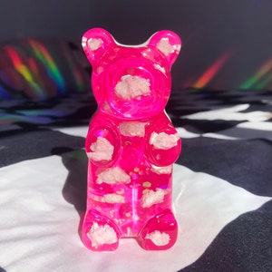 Giant Resin Gummy Bear - Large Pop Art Sculpture - Pink Gummy Bear With Clouds - Gummy Bear Resin Art - Bear Candy Decor - Funky Home Decor