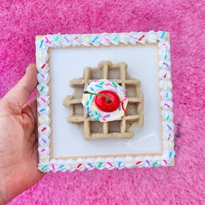 Cute 3d Wall Art - Waffle Kitchen Decor - Resin Fake Food Art - Pop Art Wall Decor - Cool Dopamine Decor - Fun Maximalist Decor - Candy Art