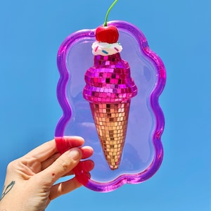Disco Ice Cream, Disco Ball Sculpture, Mirror Ball Decor, 3D Resin Wall Decor, Fake Food Wall Art, Pop Art, Funky Decor, Dopamine Candy Art