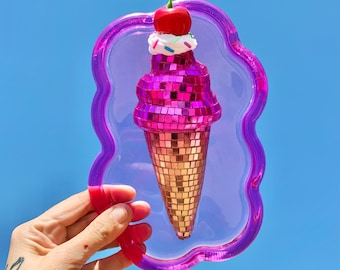 Disco Ice Cream, Disco Ball Sculpture, Mirror Ball Decor, 3D Resin Wall Decor, Fake Food Wall Art, Pop Art, Funky Decor, Dopamine Candy Art