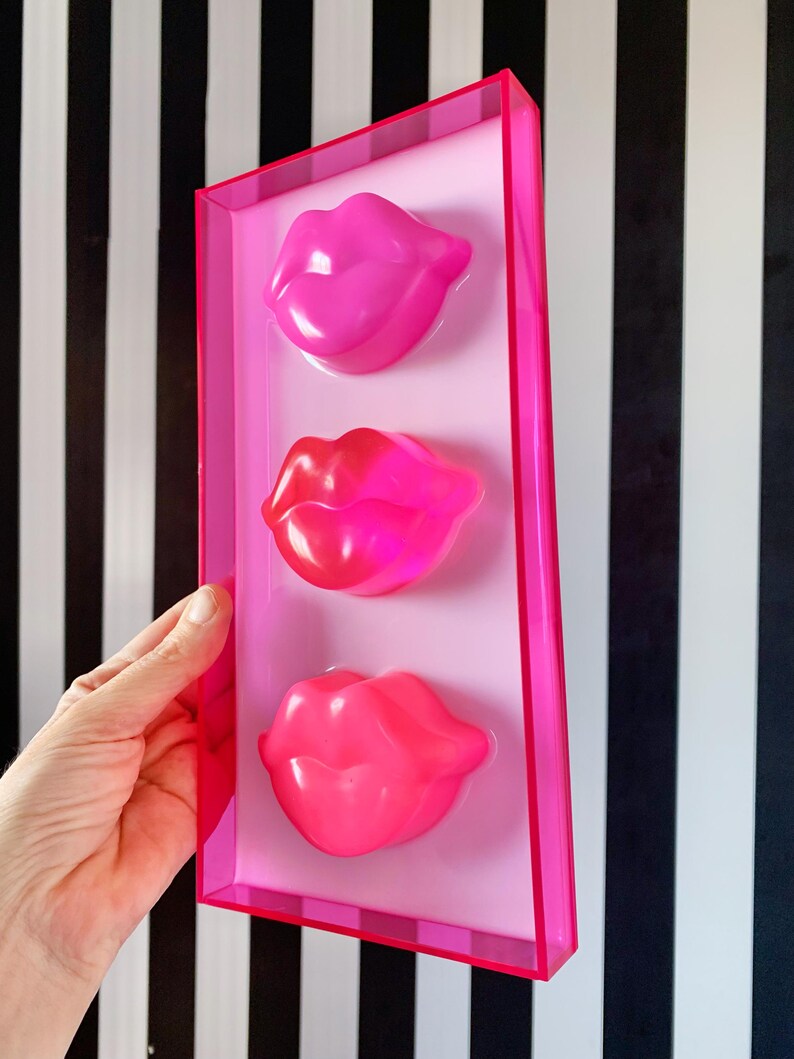 pink lips acrylic art - pop art sculpture