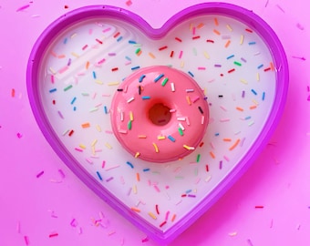 Pink Donut Wall Art, Heart Wall Sculpture, Dopamine Decor, Pop Art Sculpture, 3d Colorful Resin Art, Funky Fake Food Decor, Maximalist Art