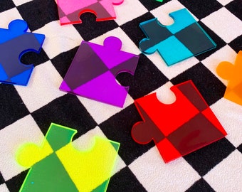Puzzle Resin Coaster, Rainbow Coaster Set, Colorful Resin Art, Funky Barware, Weird Bar Decor, Quirky Retro Coasters, Dopamine Decor,Pop Art