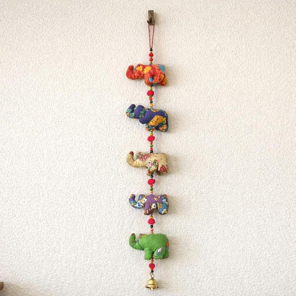 Handmade Elephant Garland – Colorful Indian Upcycled Textile Decor