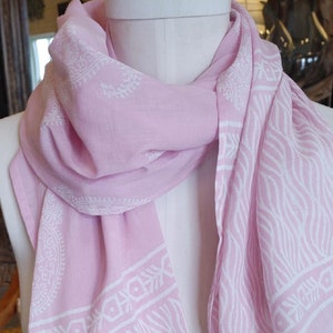 Light Pink Color I Block-Printed Lightweight Cotton Scarf | Summer Scarf I Wedding Scarf