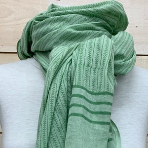 Soft Sage Scarf I 100% Cotton Voile I Hand Block-Printed with Beaded Tassels