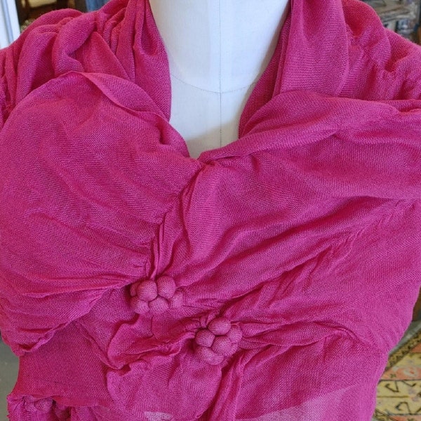 Hot Pink Scrunch w/ Floral Knots Scarf | 100% Soft Rayon I Colorful Scarf, Shawl, or Headwrap