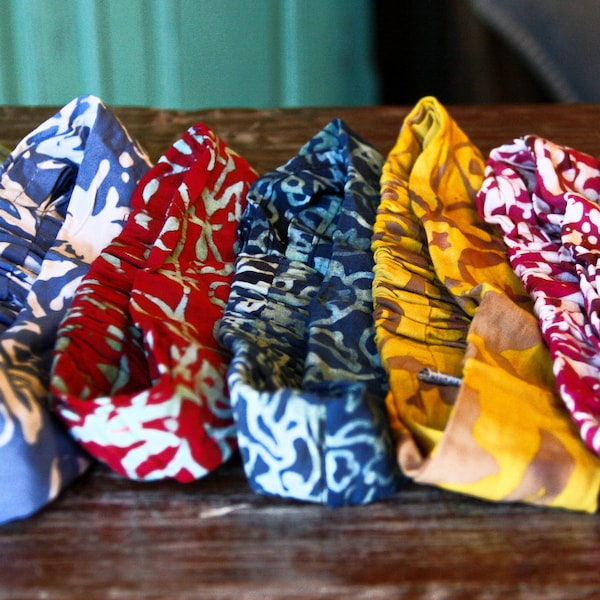 Pack of 5 Batik Headbands or Face Masks | Boho Hippie Yogi Elastic Hair Accessory or Wide Hair Wrap