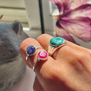 Large Raw Ruby Sterling Silver Round Ring