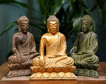 Gold and White Thai Buddha Figurine Lotus Oriental Spiritual Ornament Gift Idea