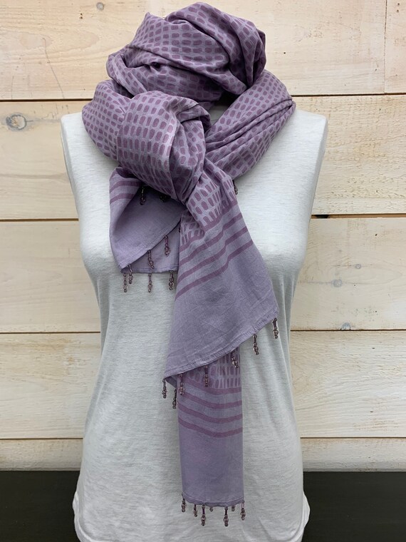Lavender Scarf I 100 Cotton Voile I Hand Block printed With