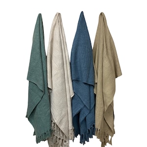 Sage, Cream, Indigo, Wheat Cotton Throw | Beach Blanket | Yoga Blanket I Lightweight, Soft Throw
