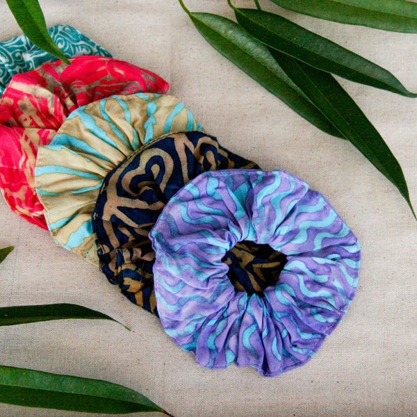 5 Pack Batik Scrunchies | Colorful Printed Rayon Boho Hippie Elastic Hair Accessory