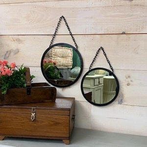 Round Hanging Iron Mirror 10&quot; or 12&quot;
