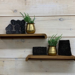 Pair of Solid Teak Floating Shelves