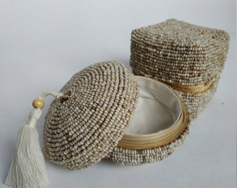 Sand Stone (NEW!) Beaded Bamboo Baskets - Decor Gift Boho Box Basket Storage Design